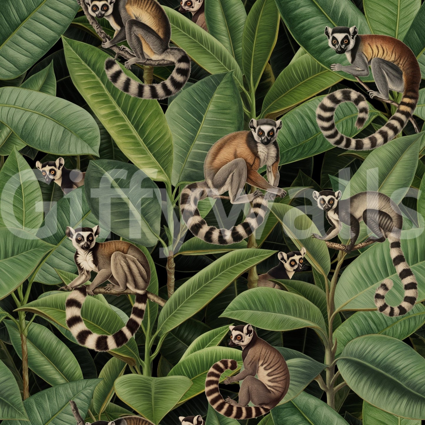 A seamless pattern of monkeys on a wall