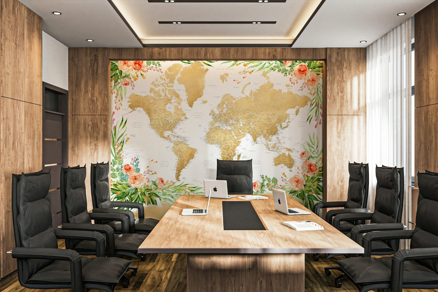 Vibrant floral bohemian map wallpaper