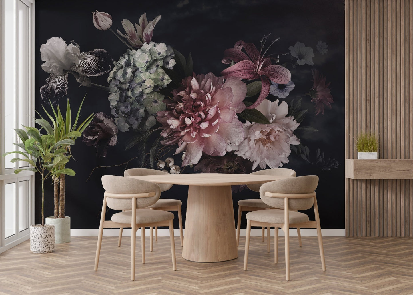Floral Vase with Colorful Blooms Wallpaper