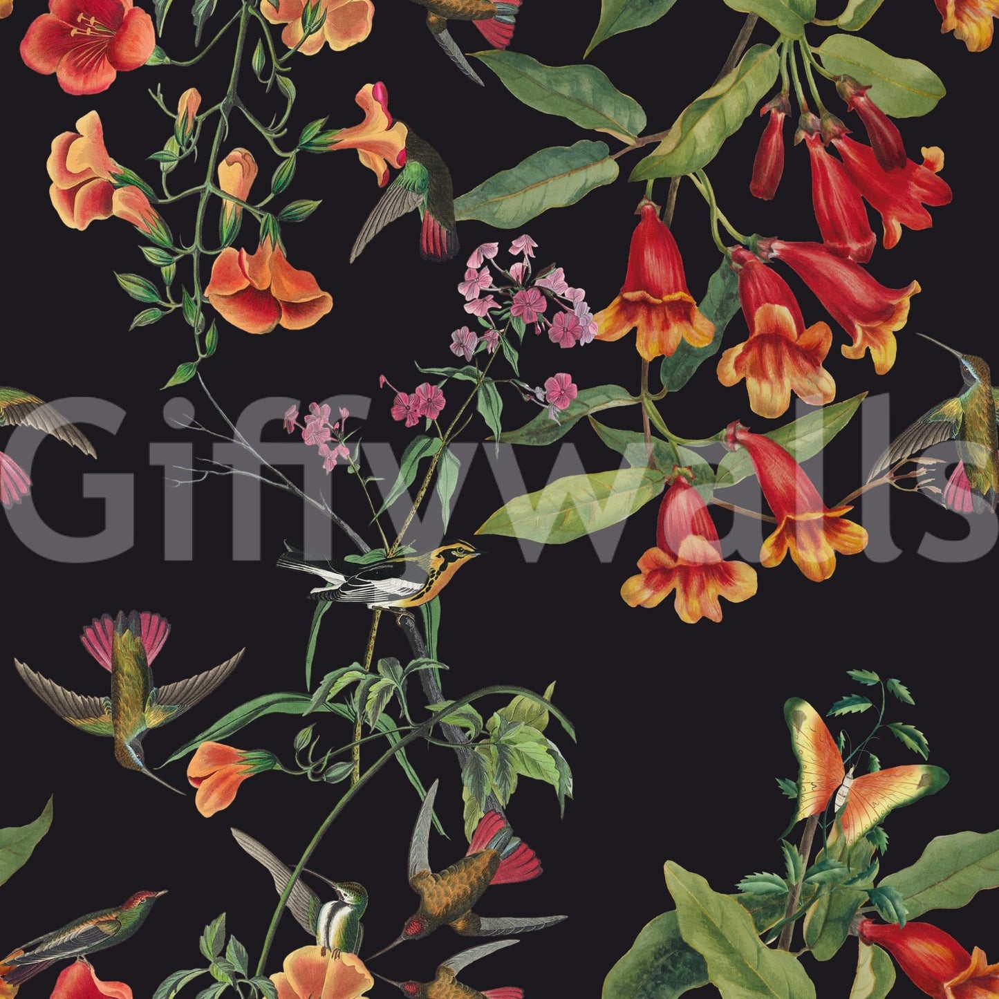 A high-quality dramatic floral wall mural for walls., GD5123