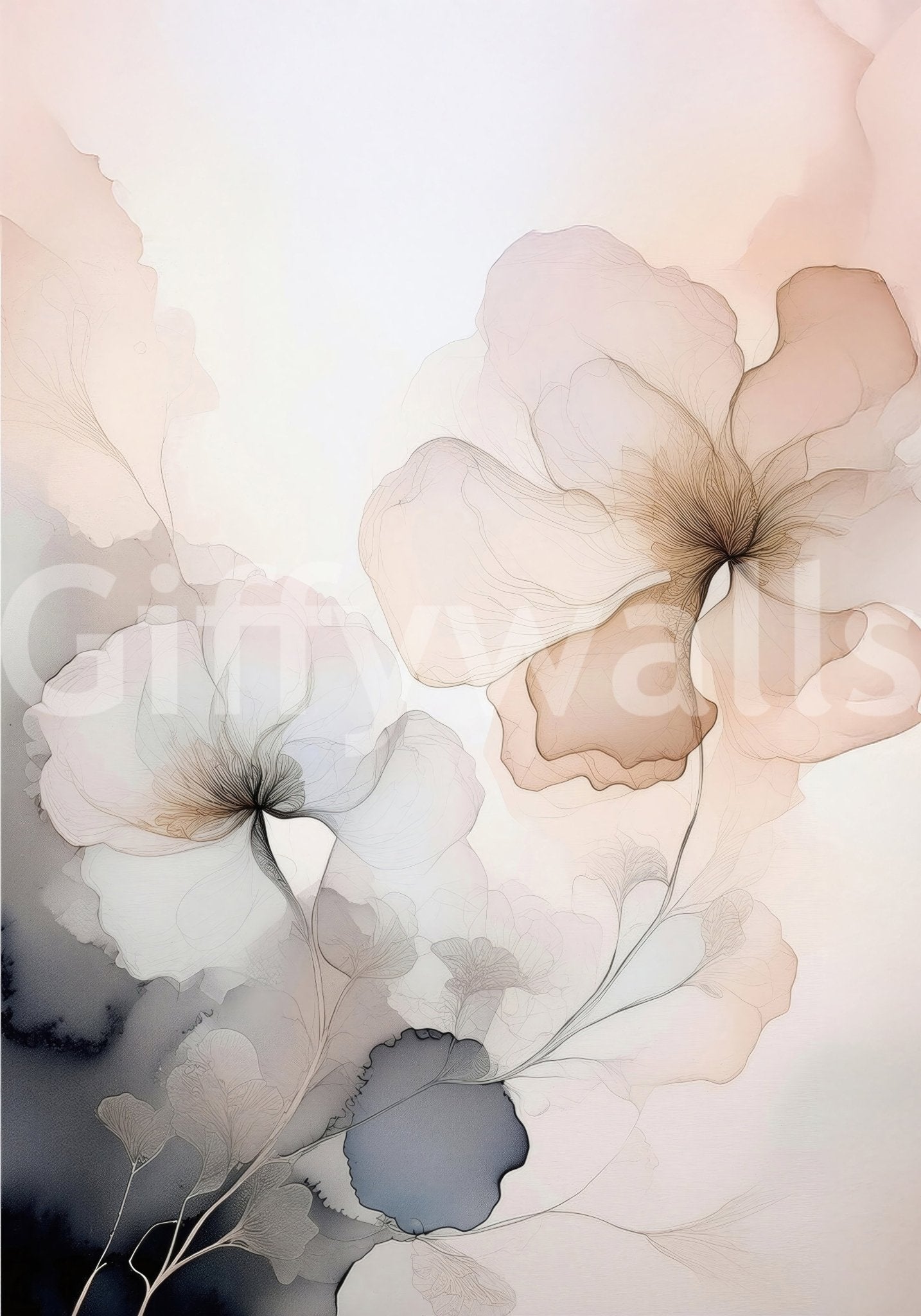 Neutral space elevated by the serene Floral Haze Wall Mural.