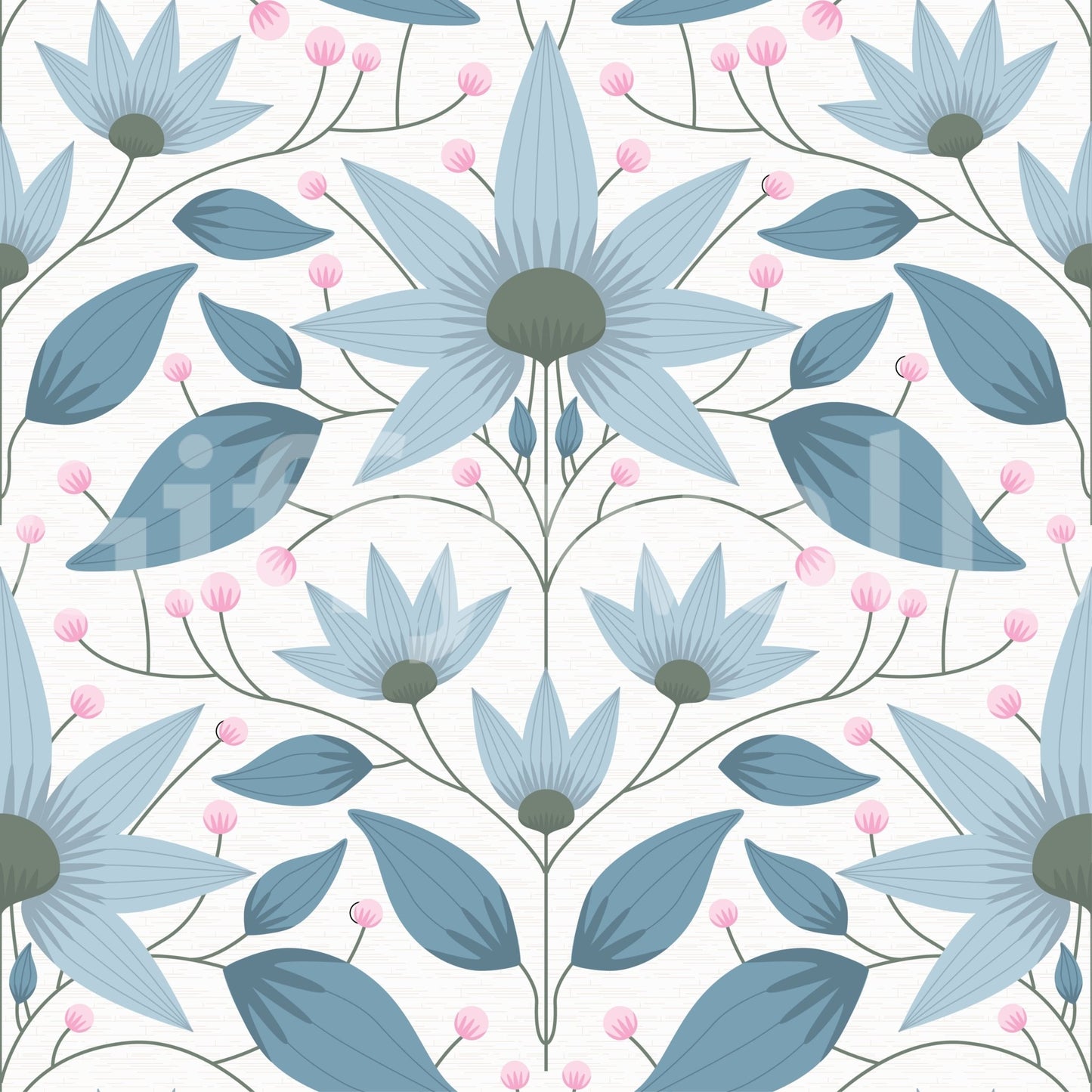 Patterned botanical wall mural for creative studio environments