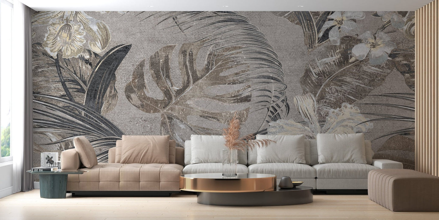 Flower and leaves Wallpaper Mural - Giffywalls A190