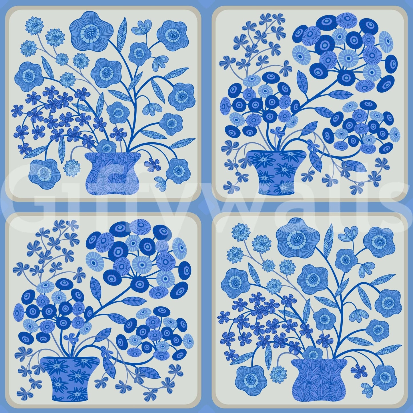 Geometric floral wallpaper mural for a kitchen island Flower Bouquet Tiles Floral, GD7647