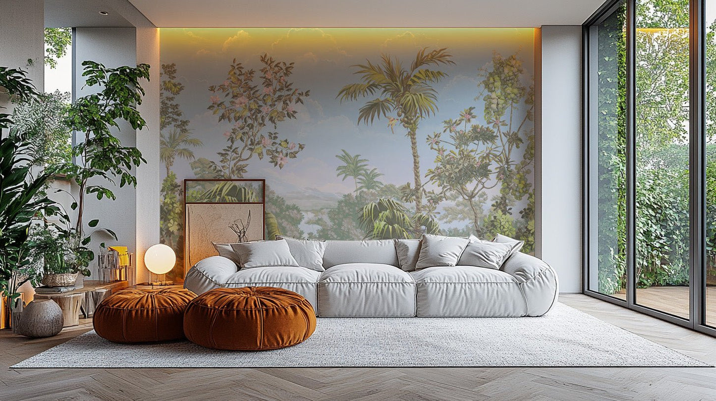 Botanical Foggy Jungle Wallpaper