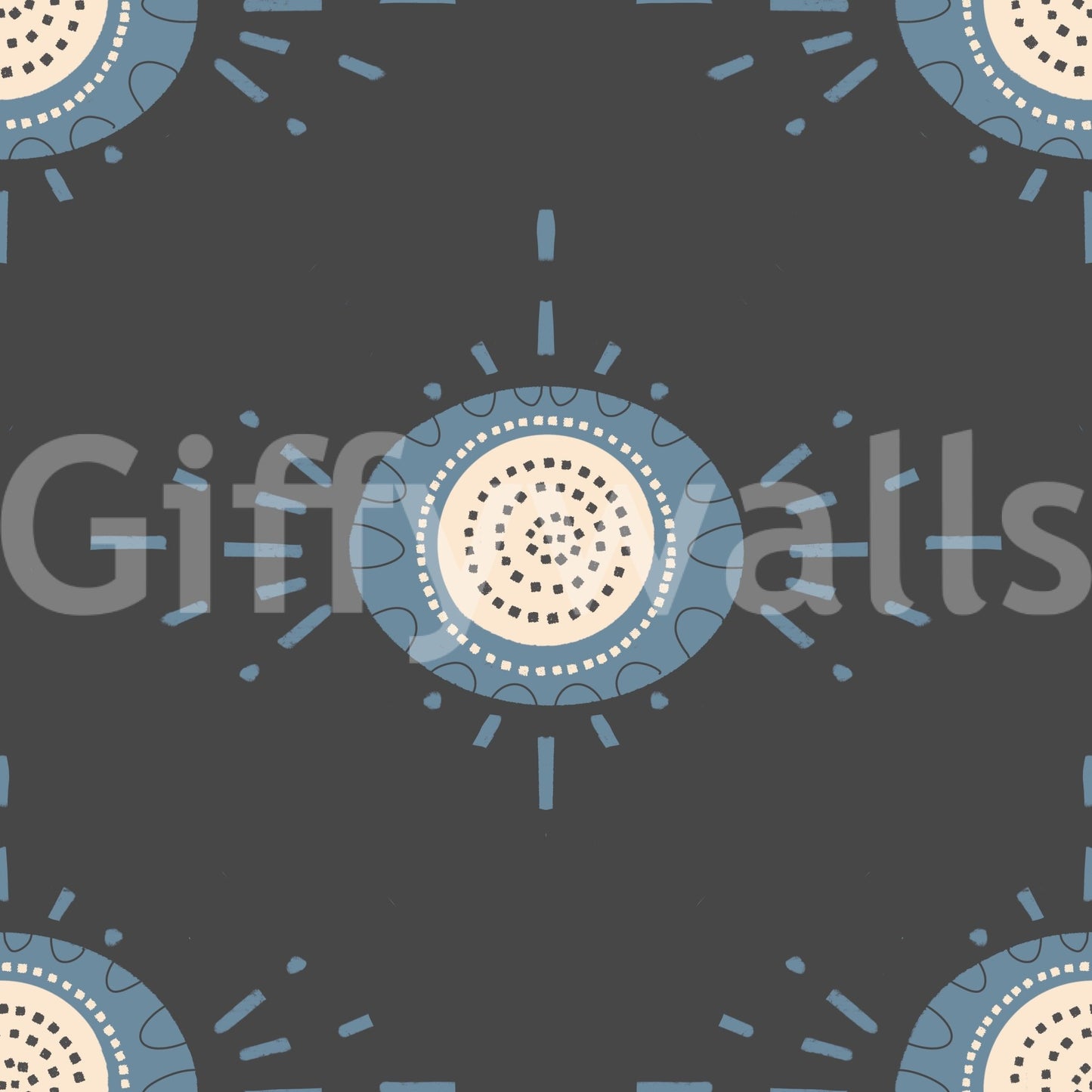 Folk Bloom Light Dusty Blue Scandinavian Mid Mod Floral Wallpaper