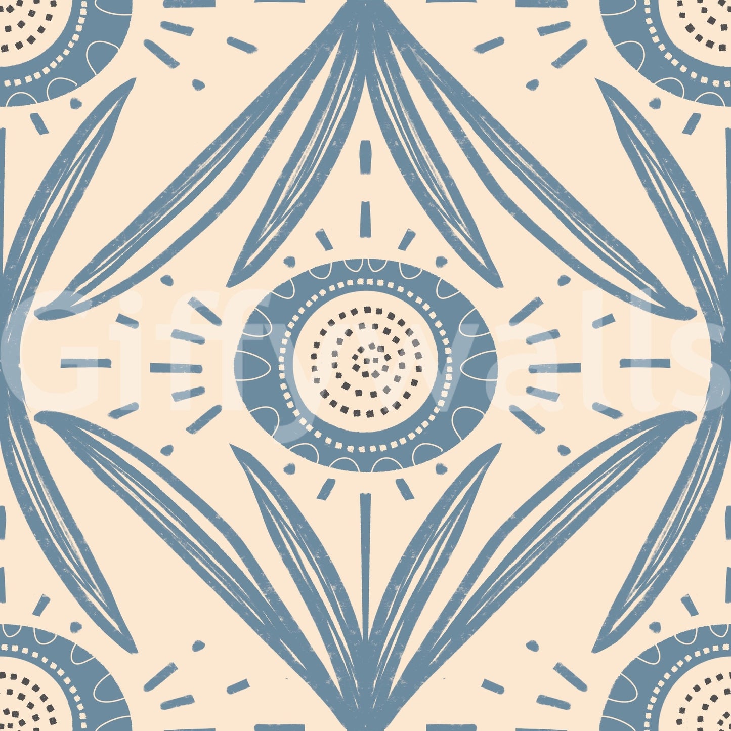 Soft blue folk blooms on cream background