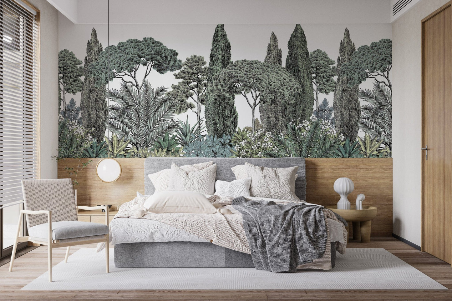 Forest wallpaper mural with lush garden-style greenery design. A443