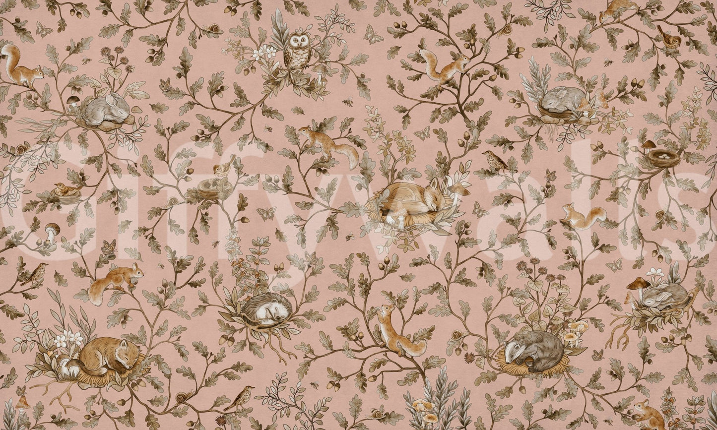 Unique peaceful woodland theme Forest Nap Wall Mural in a sophisticated interior.