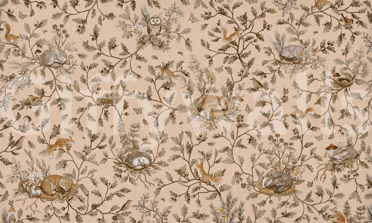 Unique peaceful woodland art Forest Slumber Wallpaper Wall Mural in a sophisticated room.