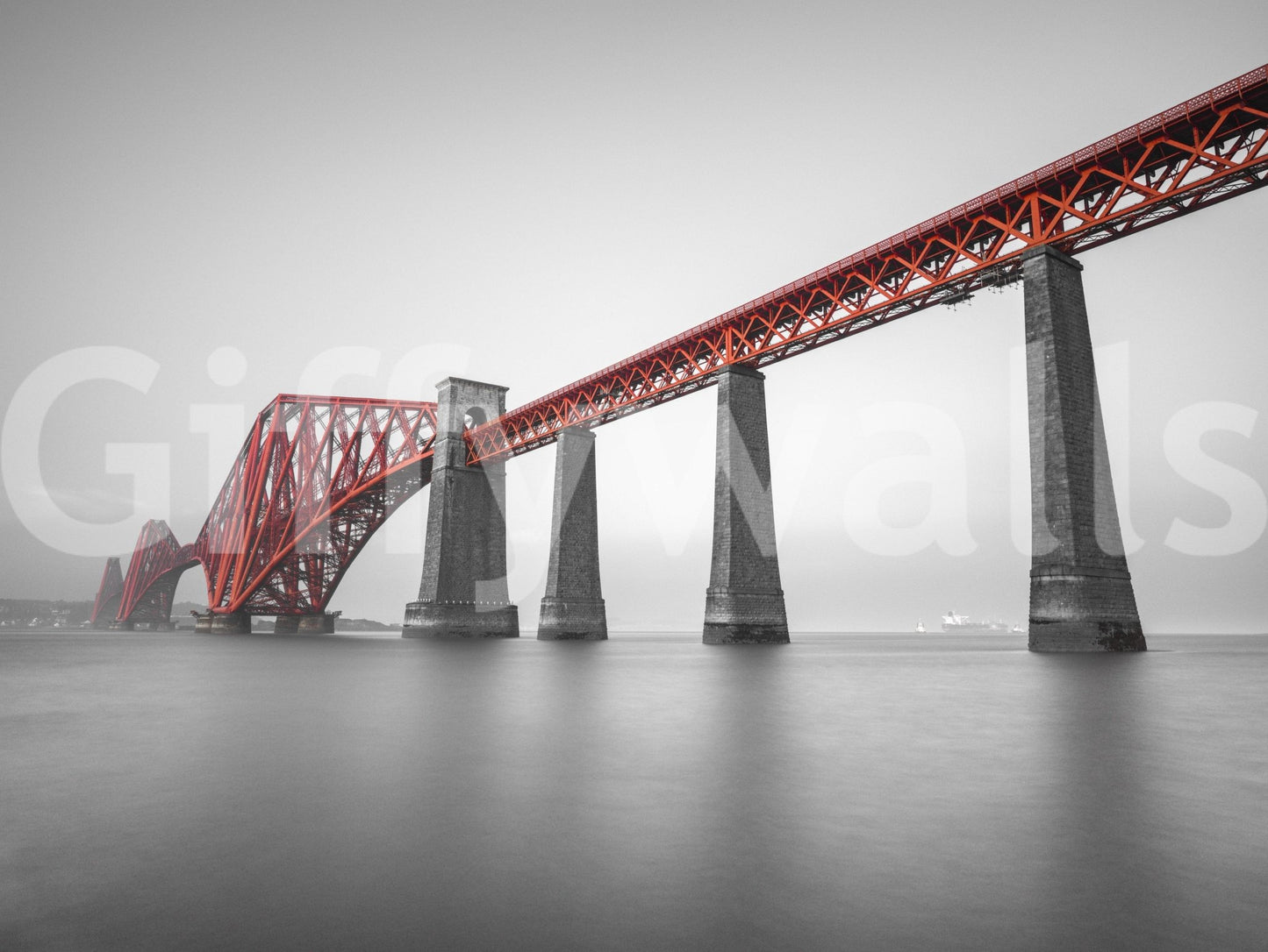 Grey sky and red bridge wallpaper for a creative studio wall mural.