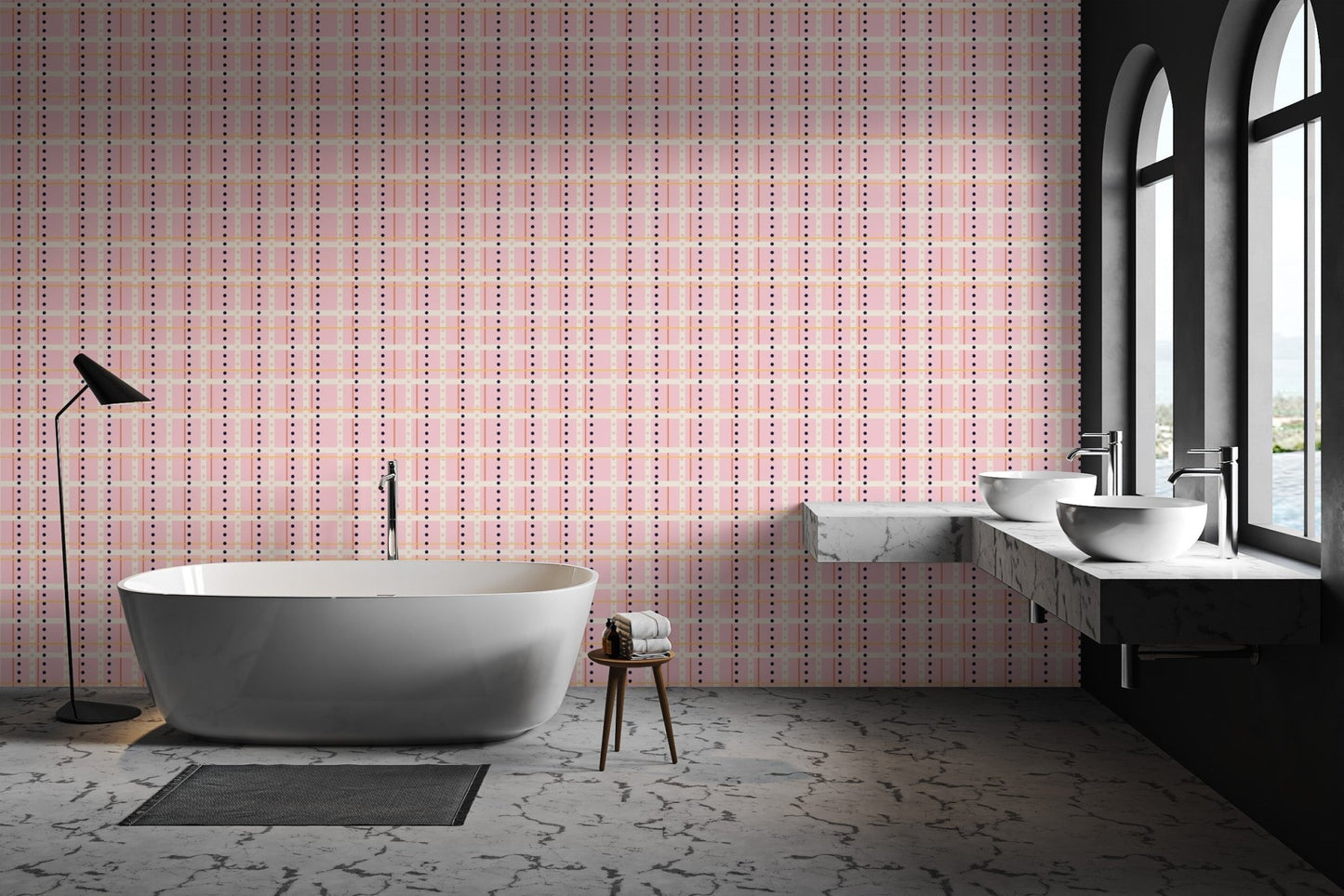 Pink wallpaper with French dotted patterns AN59
