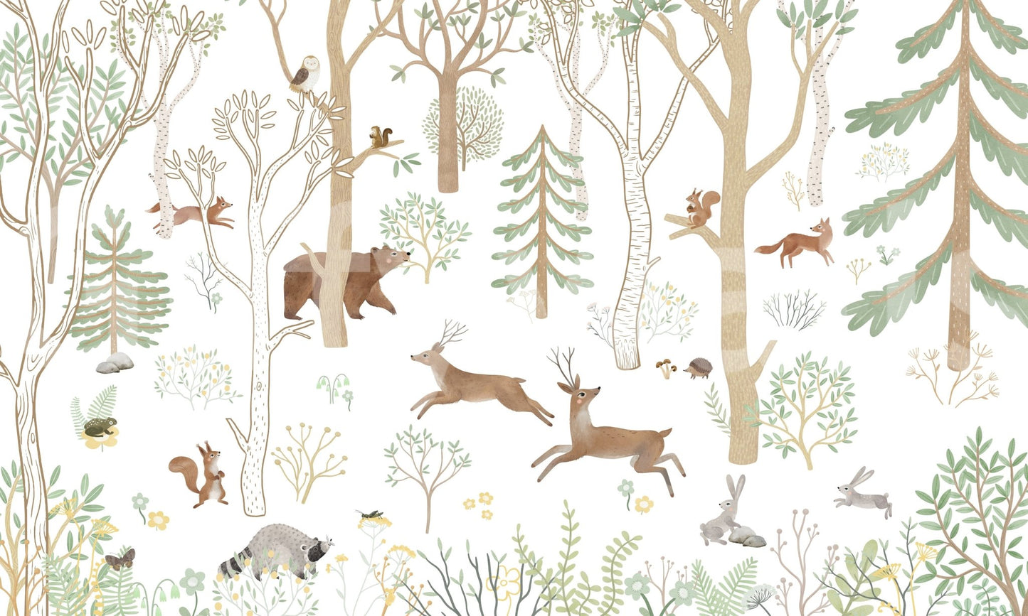 Frisky Forest Green Forest Wall Mural with calm layout, GD9180