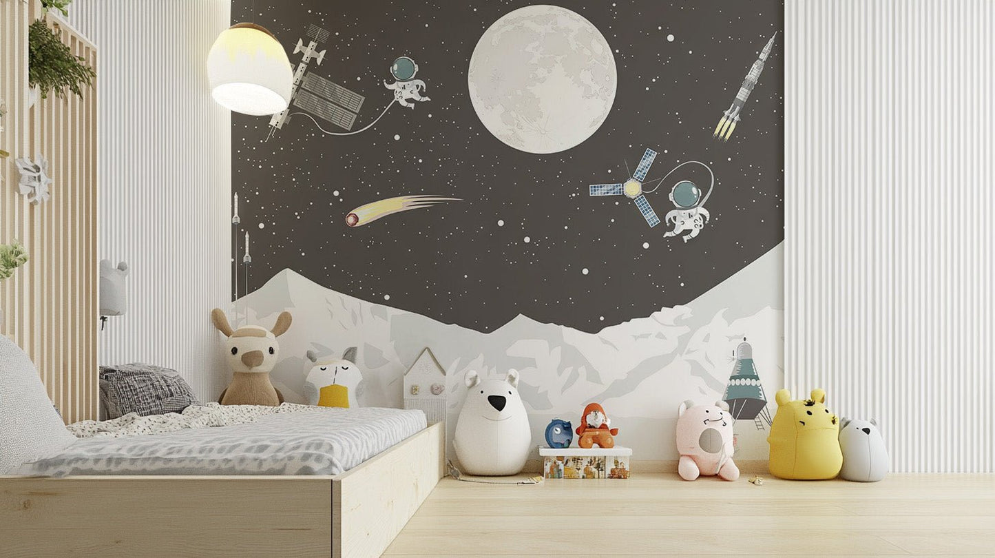 Space-themed wallpaper mural for nursery C332