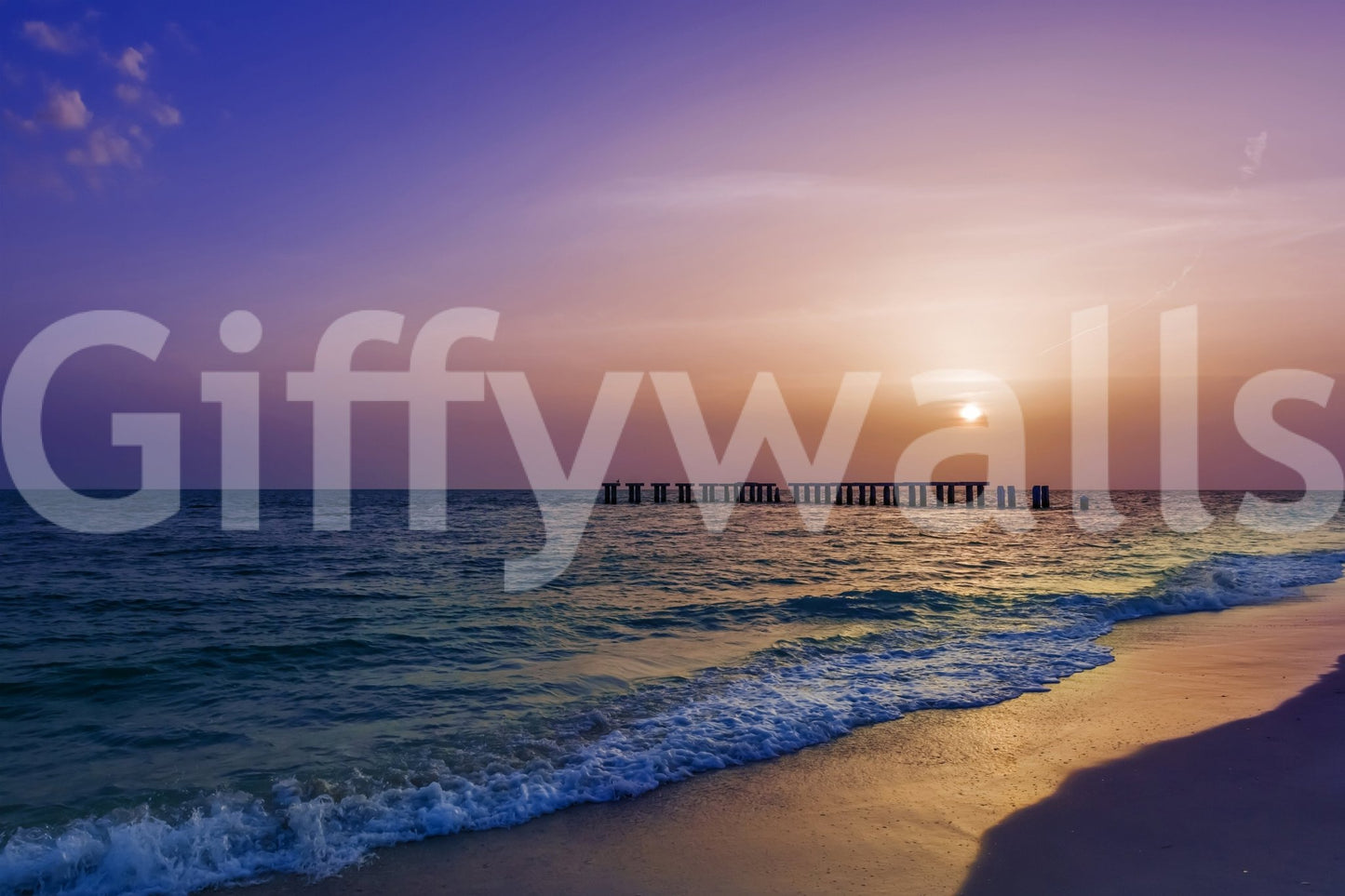 Vibrant coastal mural capturing nature’s glow at twilight.