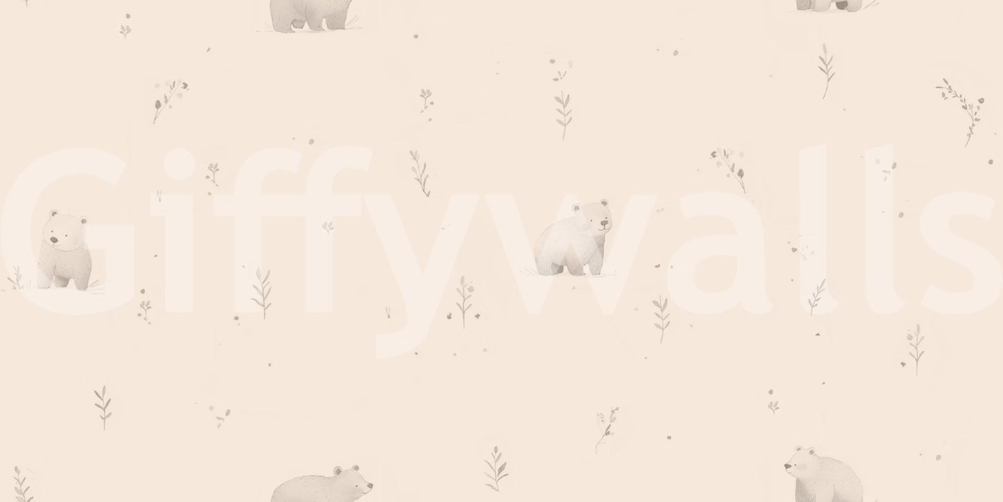 Hand-drawn bear cubs drift quietly through the Gentle Bear Meadow wallpaper, GD9071