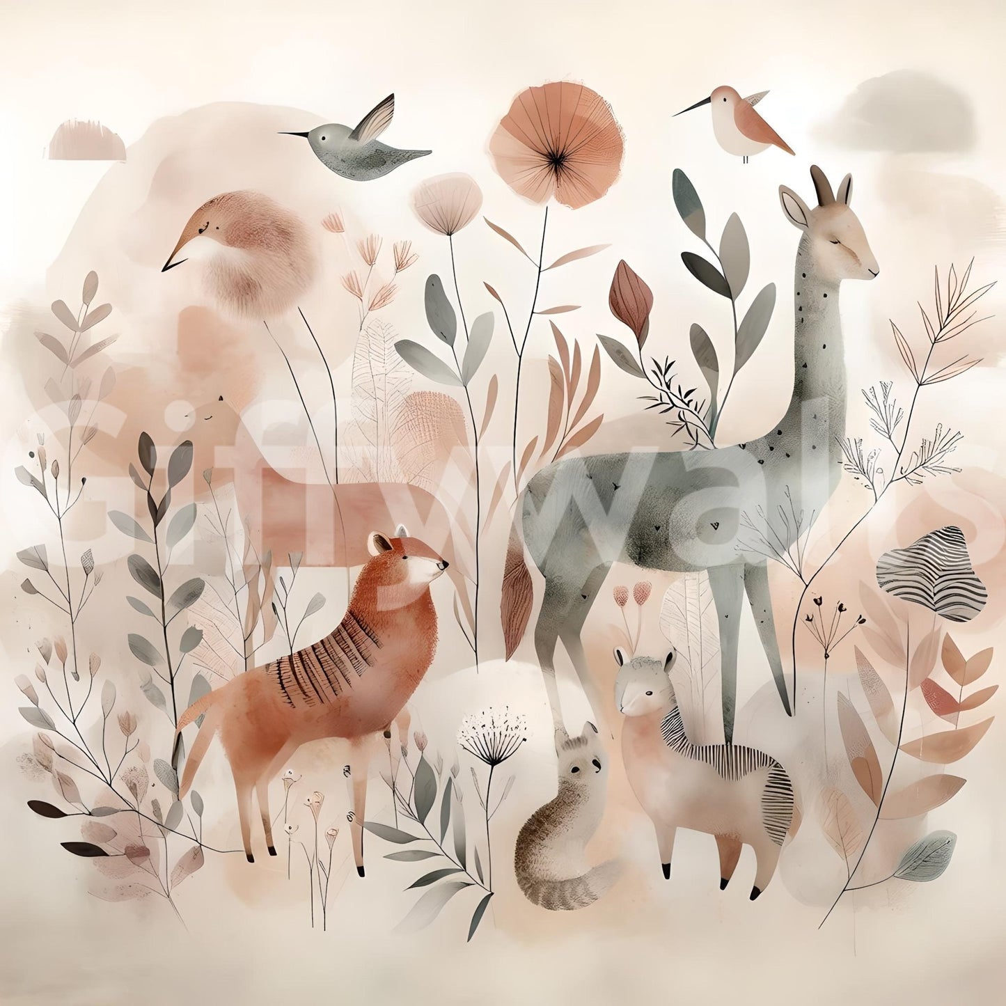 Nature-inspired woodland safari mural for walls, GD1781