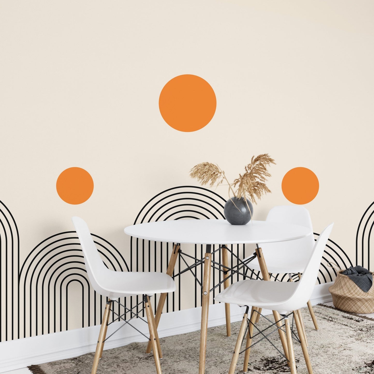 Geometric boho wallpaper mural with line art A177