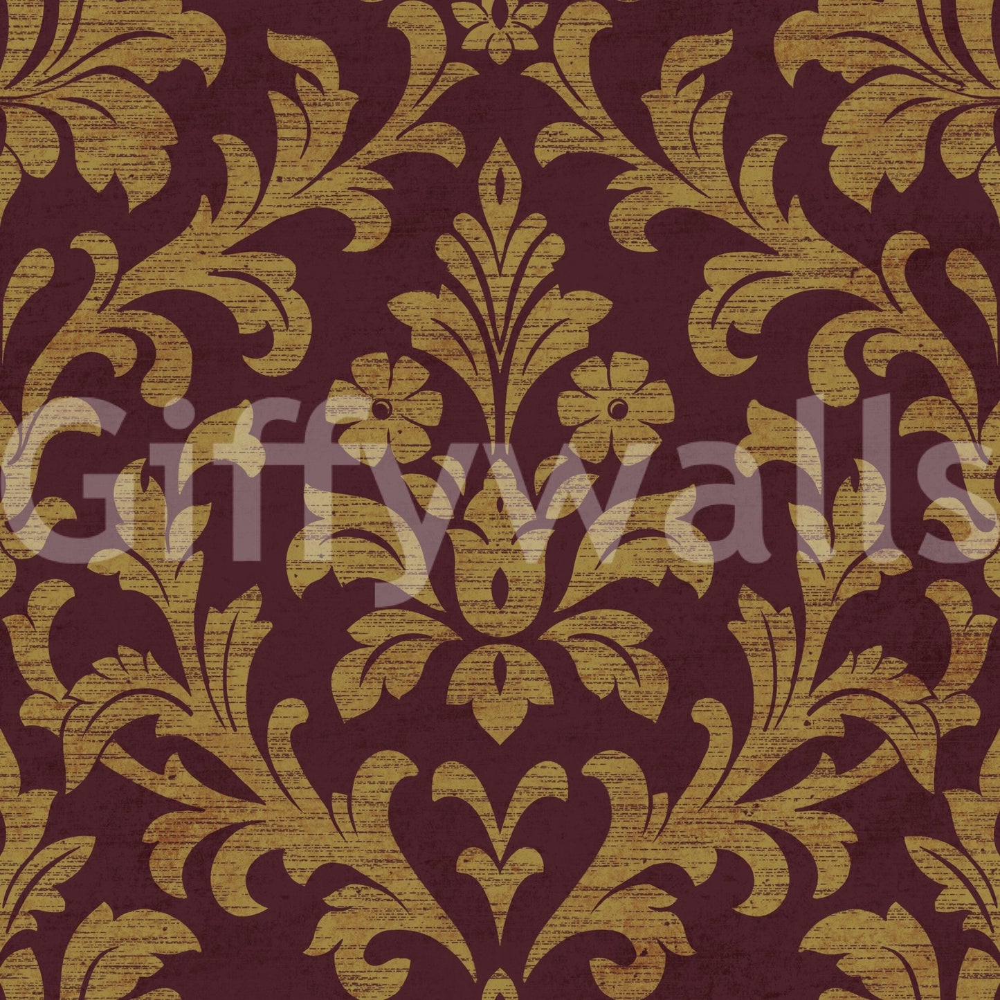 Gilded Leaves Wallpaper with rich gold damask motifs on a deep plum backdrop texture, GD8914