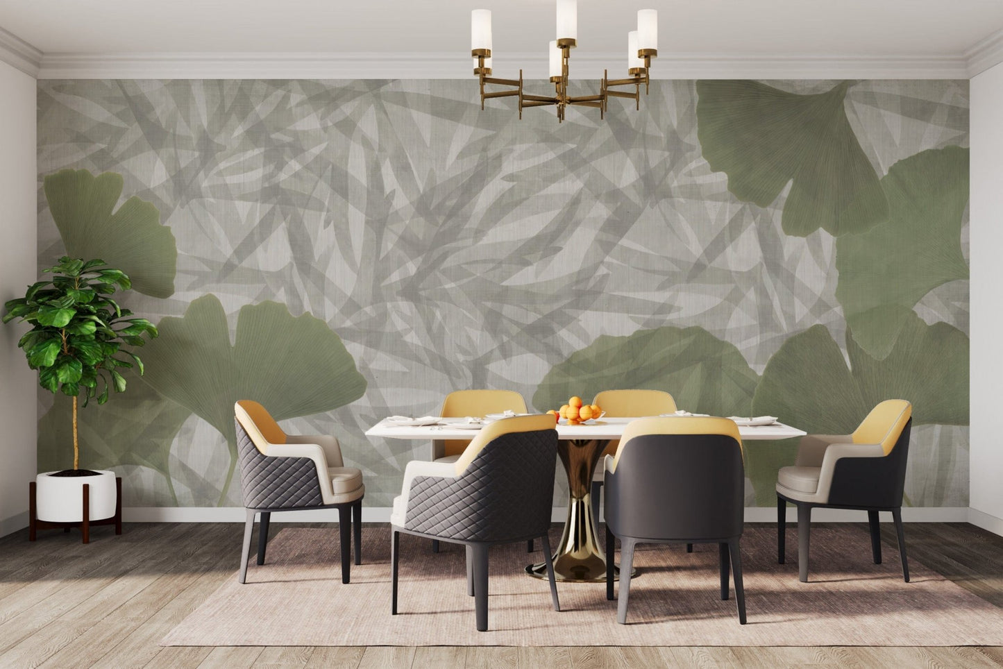 Contemporary ginkgo leaf wallpaper print