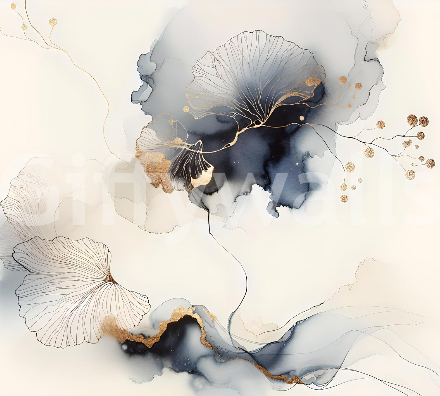 Chic wall mural with metallic botanica elegance.