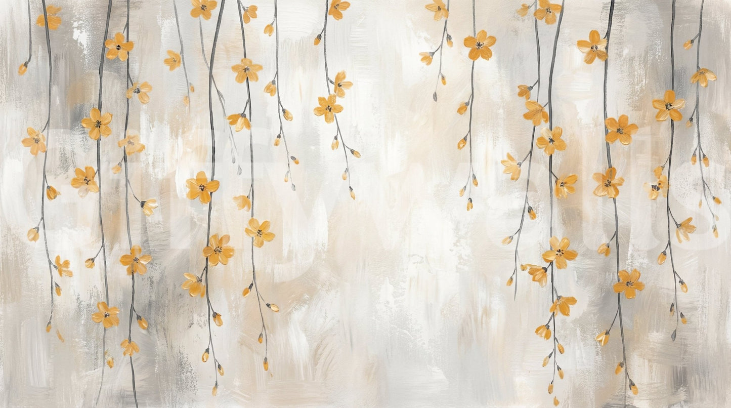 Soft beige and yellow botanical wall mural