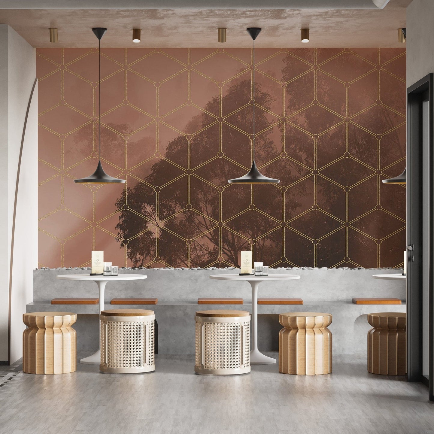 Artistic Golden Accents Forest Mural C481