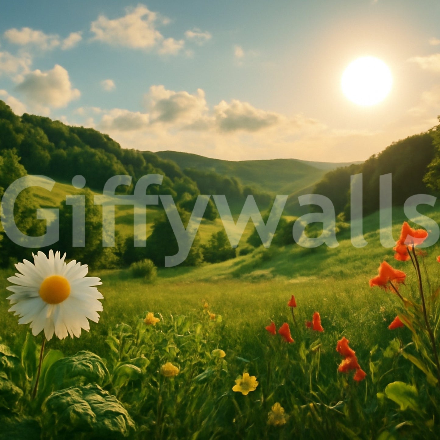 Artistic floral mural for interiors