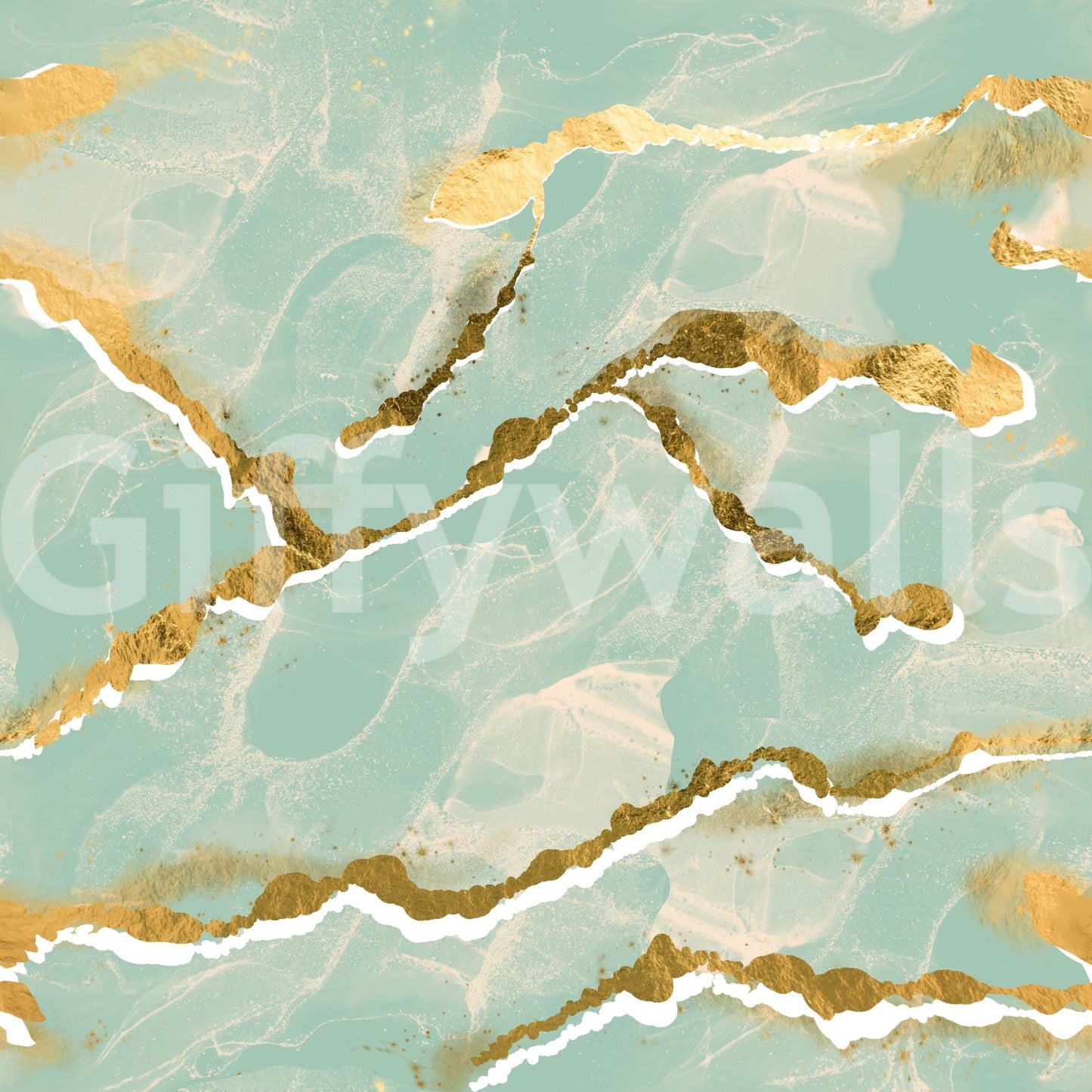 Designer faux marble accent wall using the Golden Veins Mint Whisper Marble wall mural.