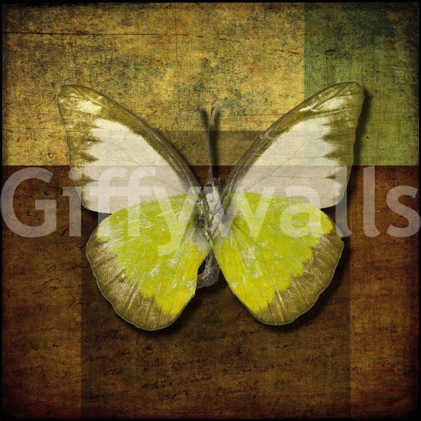 Rustic butterfly design, multi-toned art Wall Mural, unique detail.