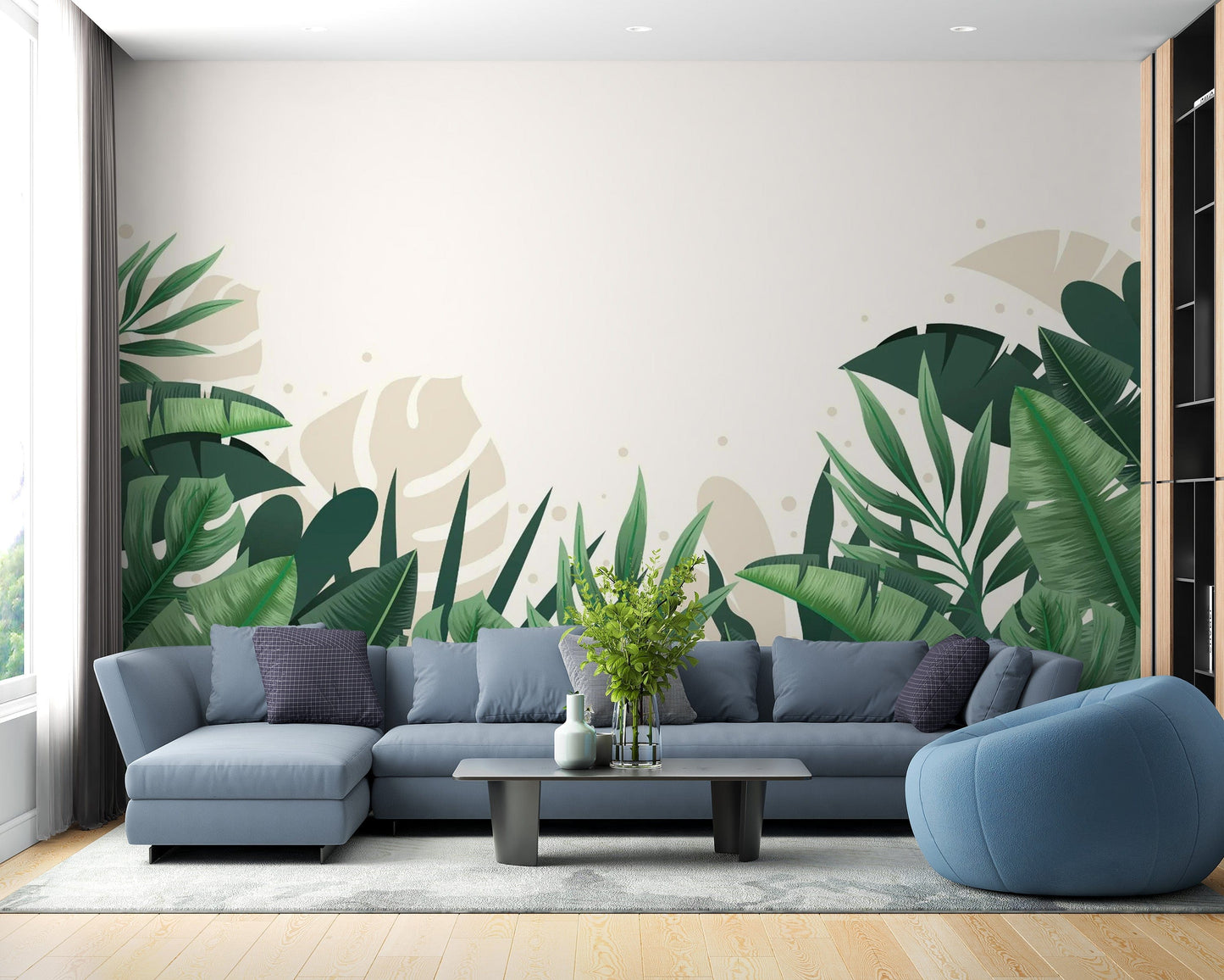 Modern Green Beige Tropical Pattern Wall Mural
