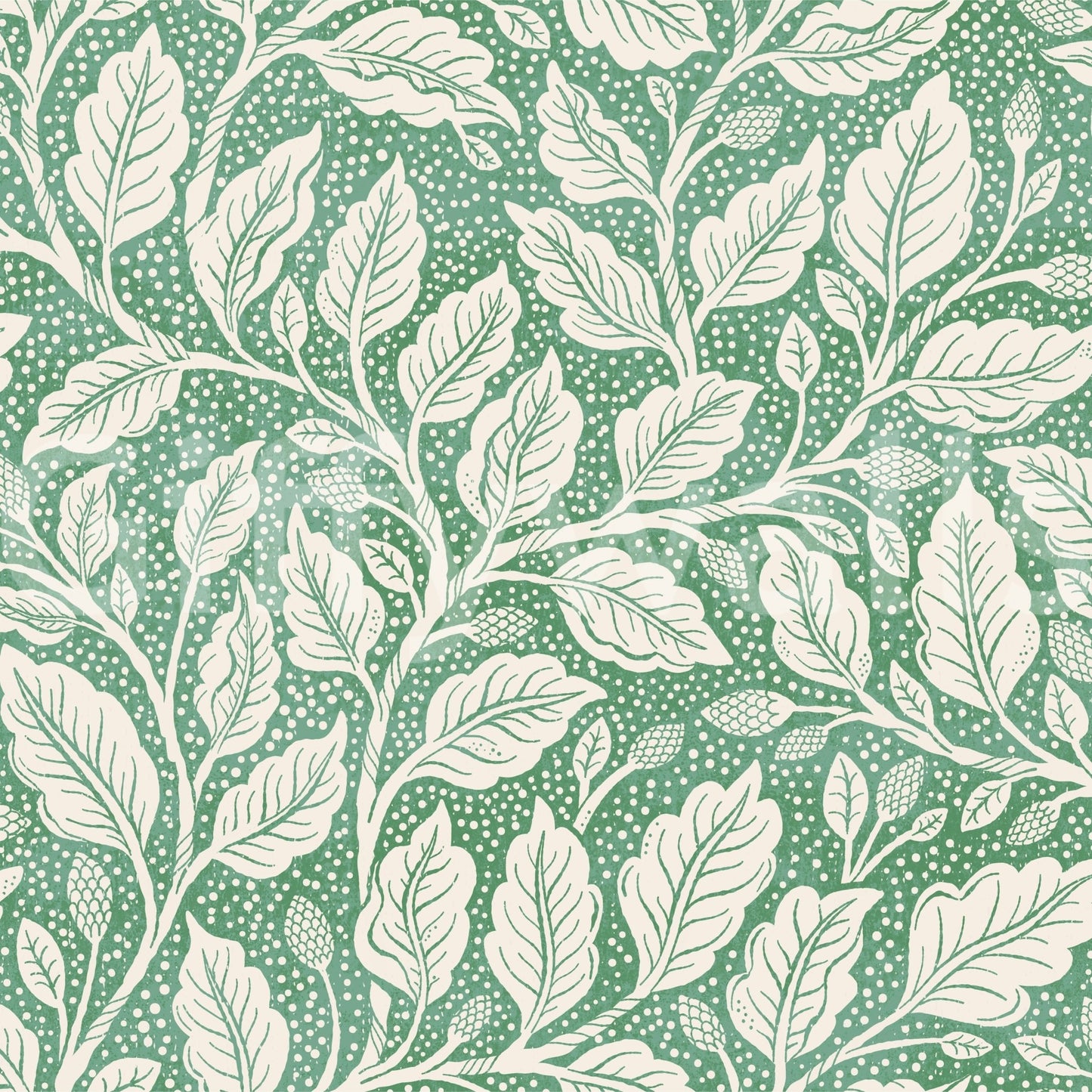 Green and cream leaf pattern wallpaper design