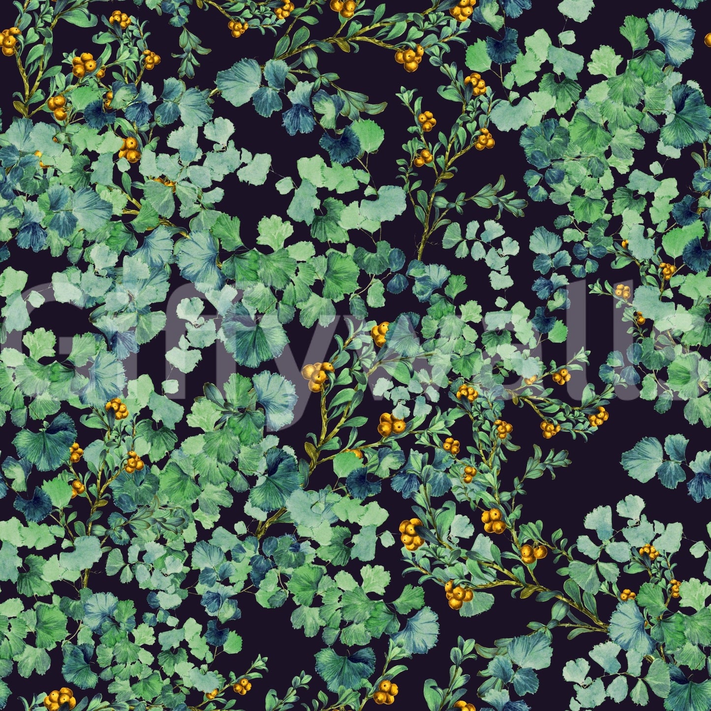 Green leafy wall mural.