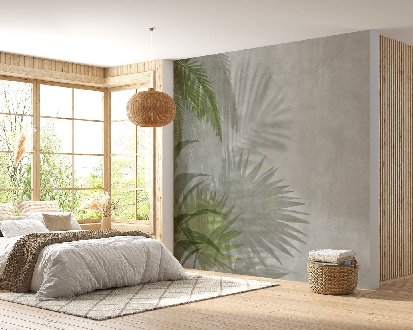 Watercolor green leaf wall mural decor