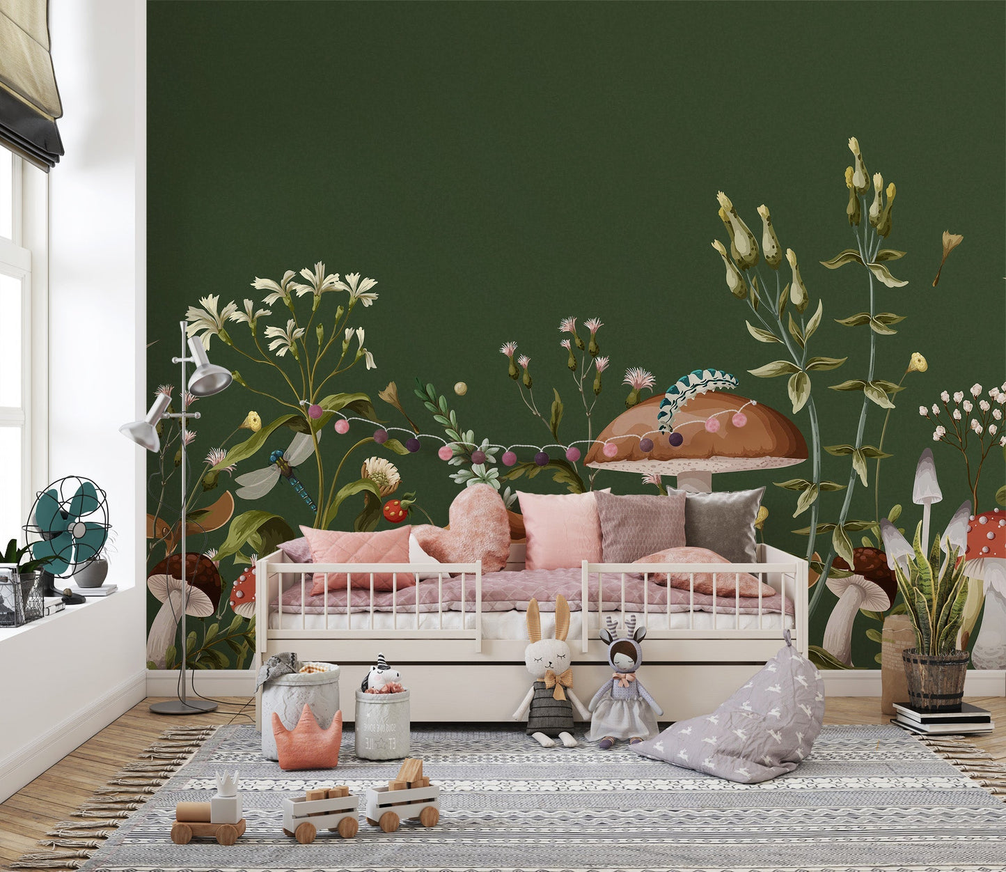 Artistic Green Mushroom Garden Wallpaper Mural for walls C558