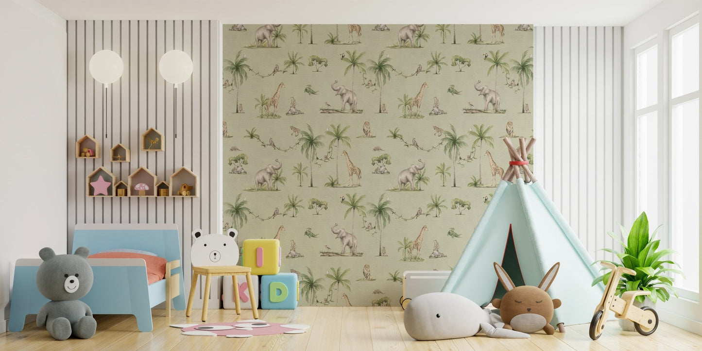 Gender-neutral jungle safari wallpaper KB103