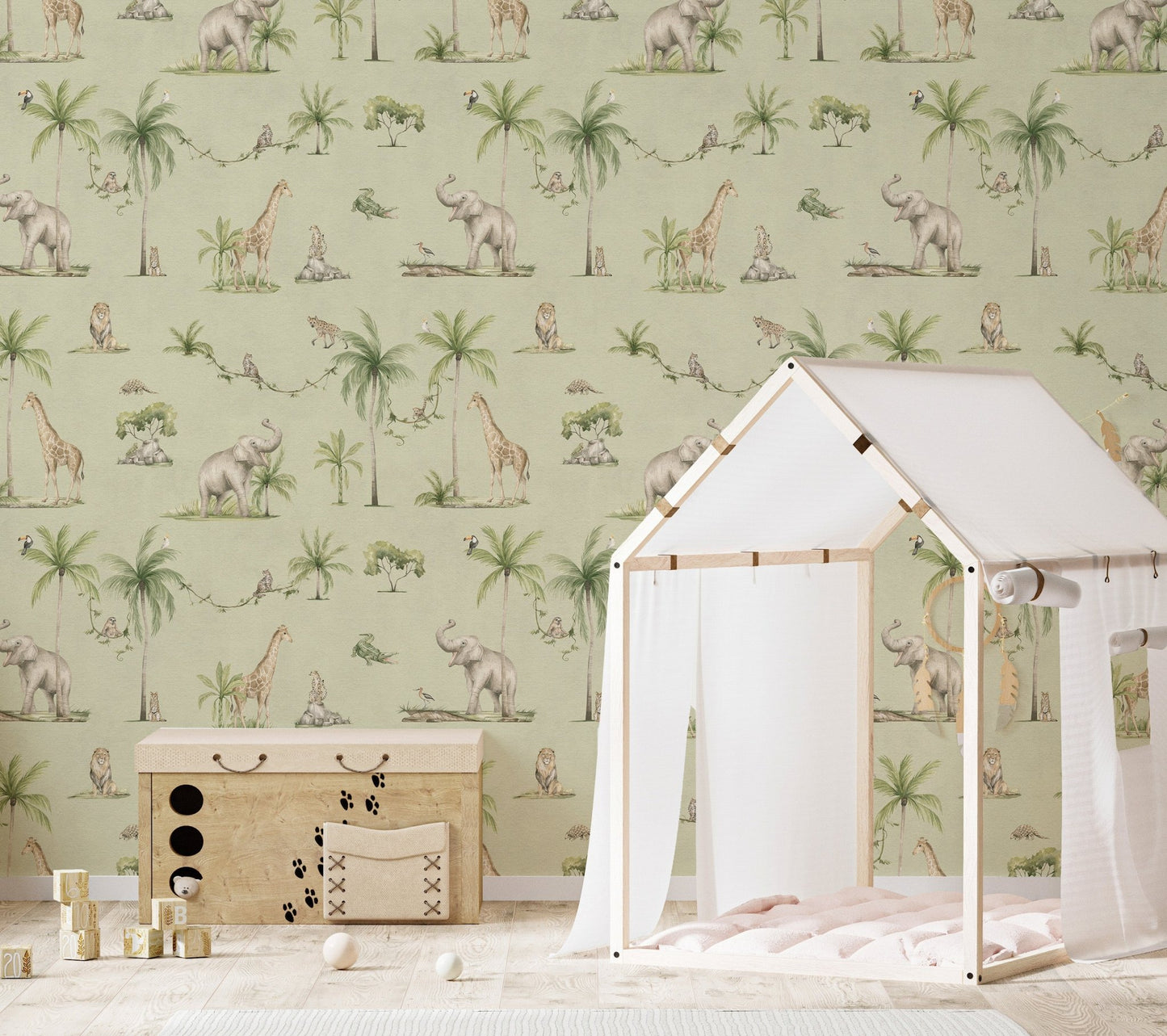 Elephant and giraffe safari wallpaper