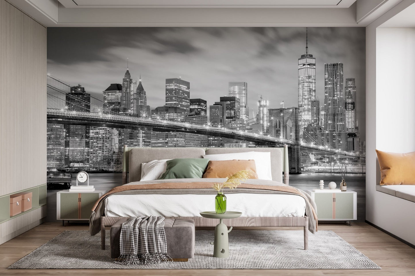 Vintage-style Brooklyn Bridge wallpaper for accent walls. A798
