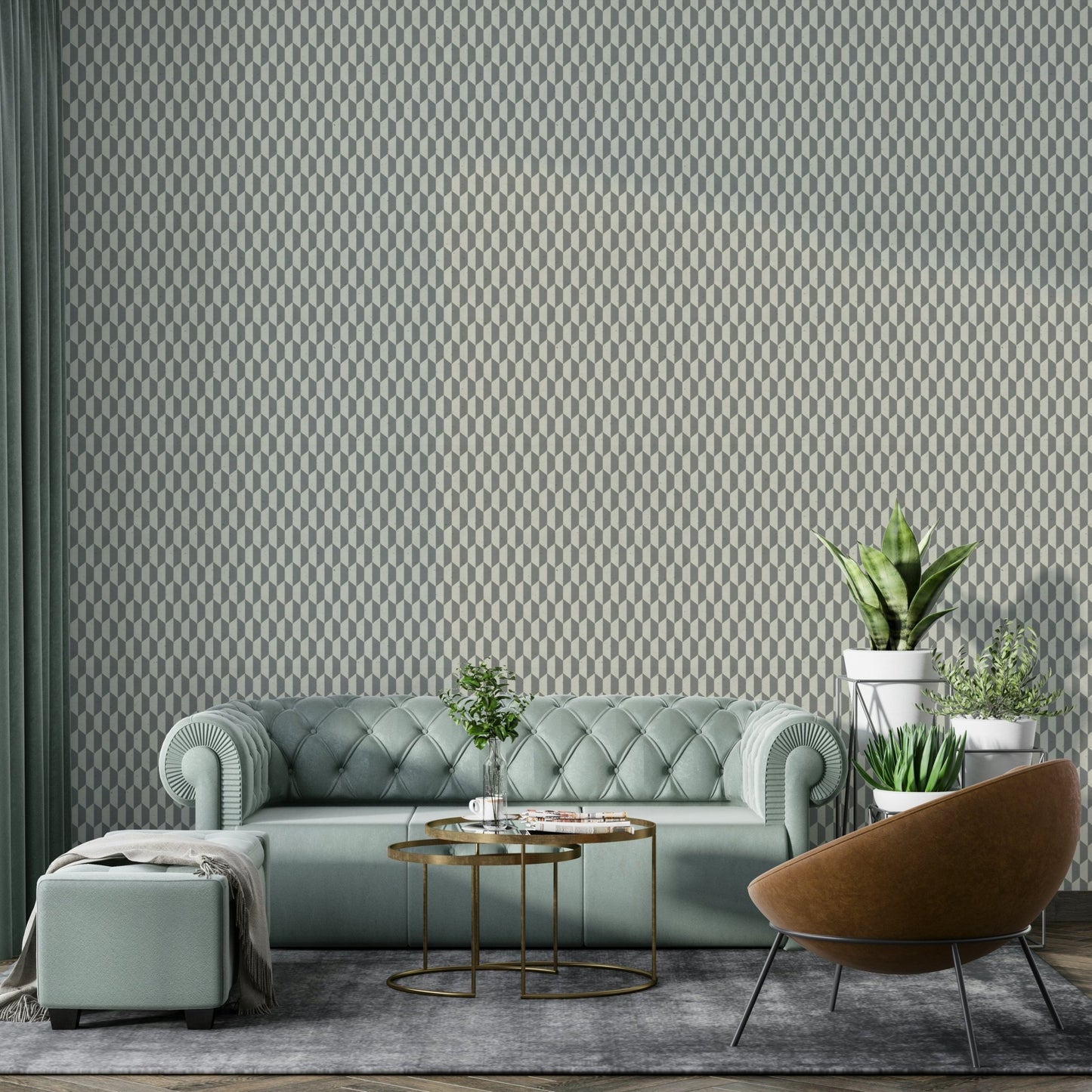 Stylish grey wallpaper with geometric illusion