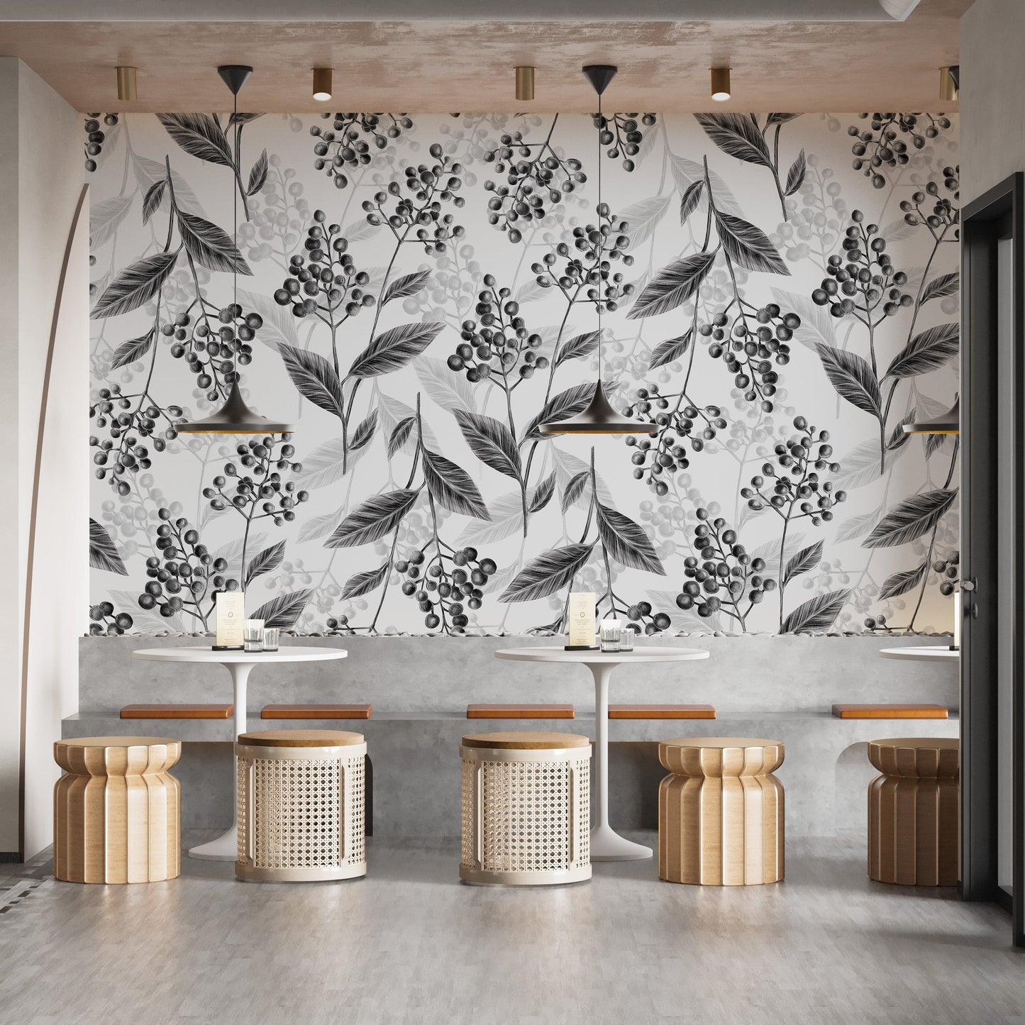 Serene grey olives leaves mural wallpaper