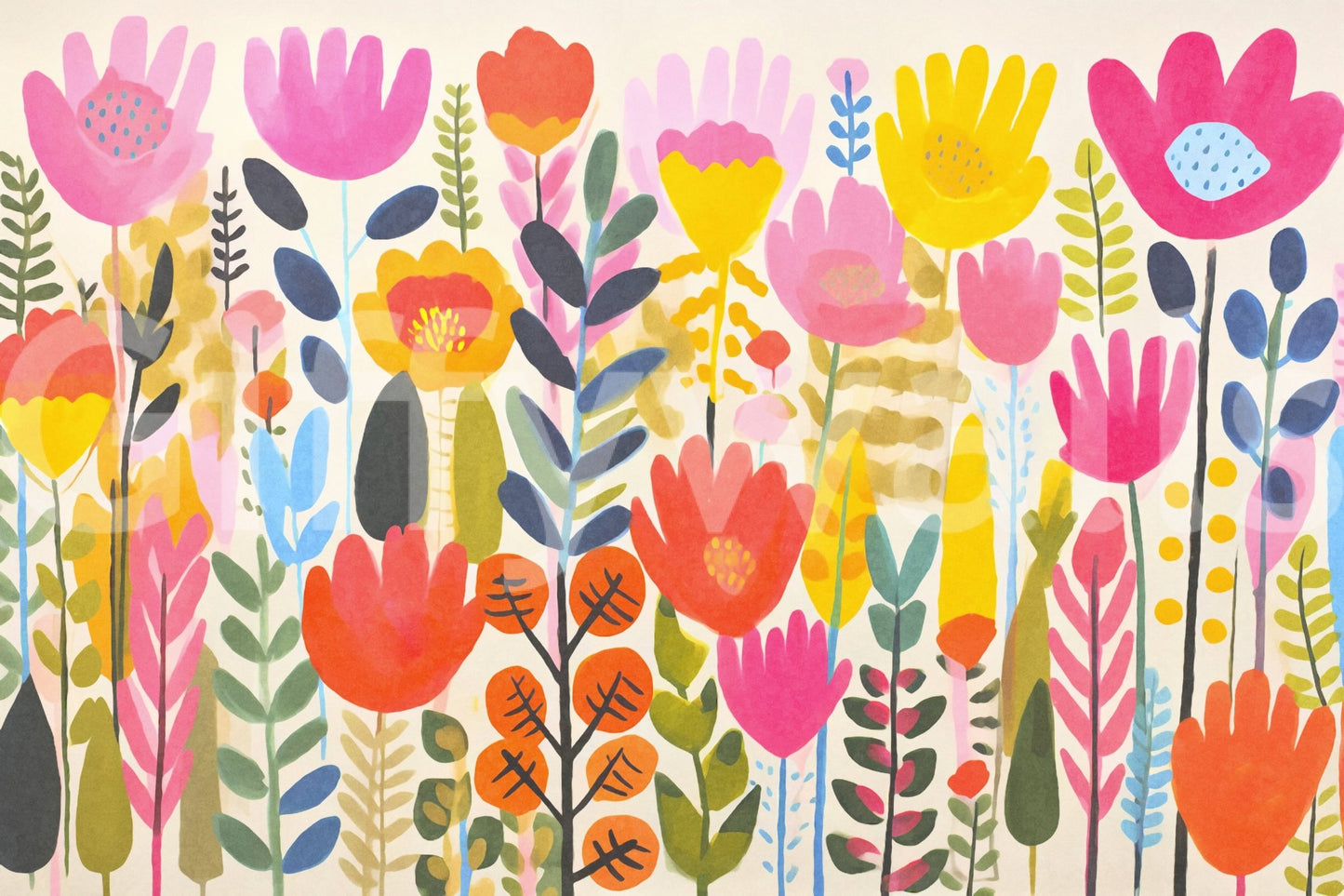 A seamless pattern of colorful flowers on a wall