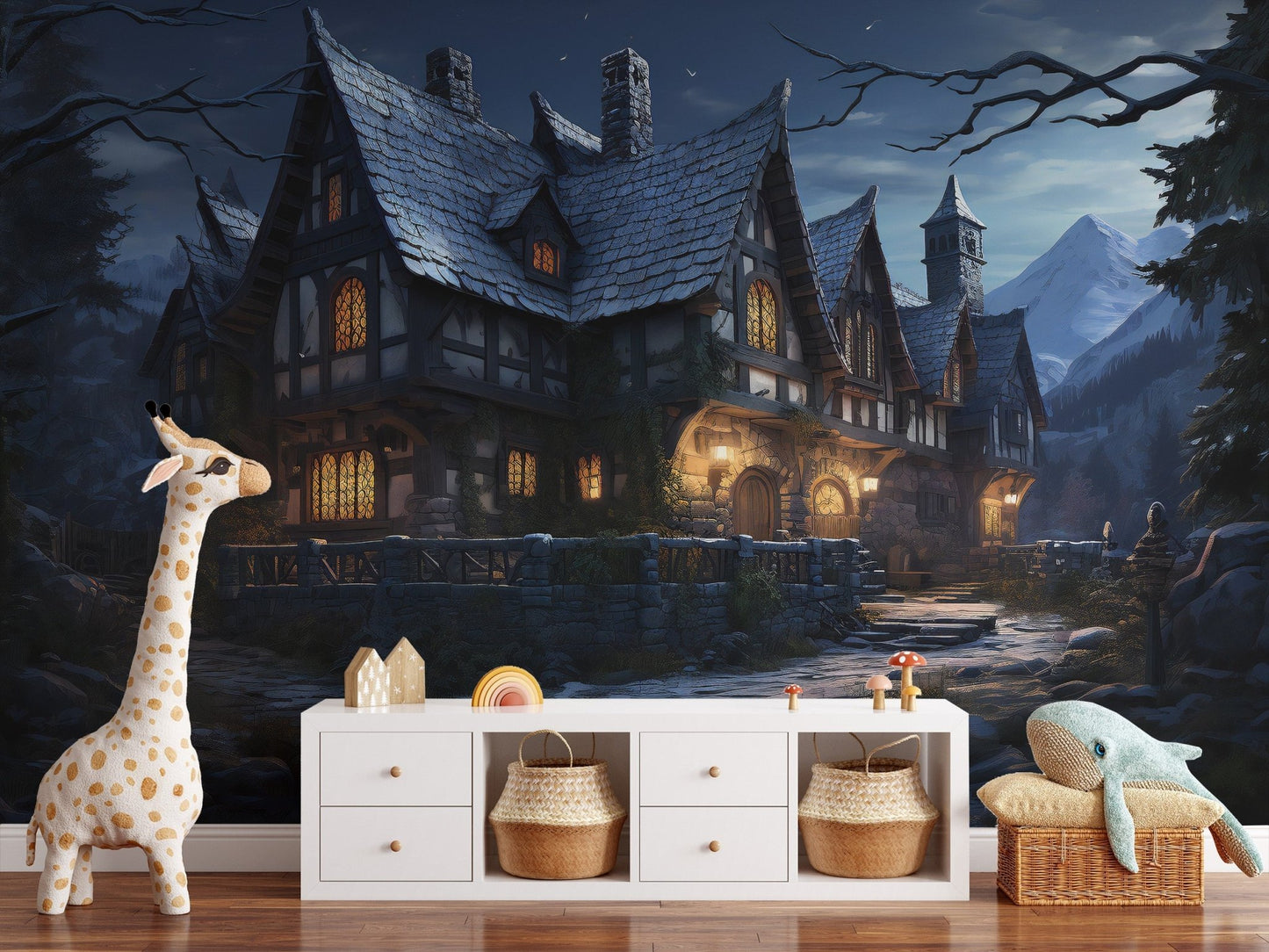 Halloween Haunted Cottage bat wall mural