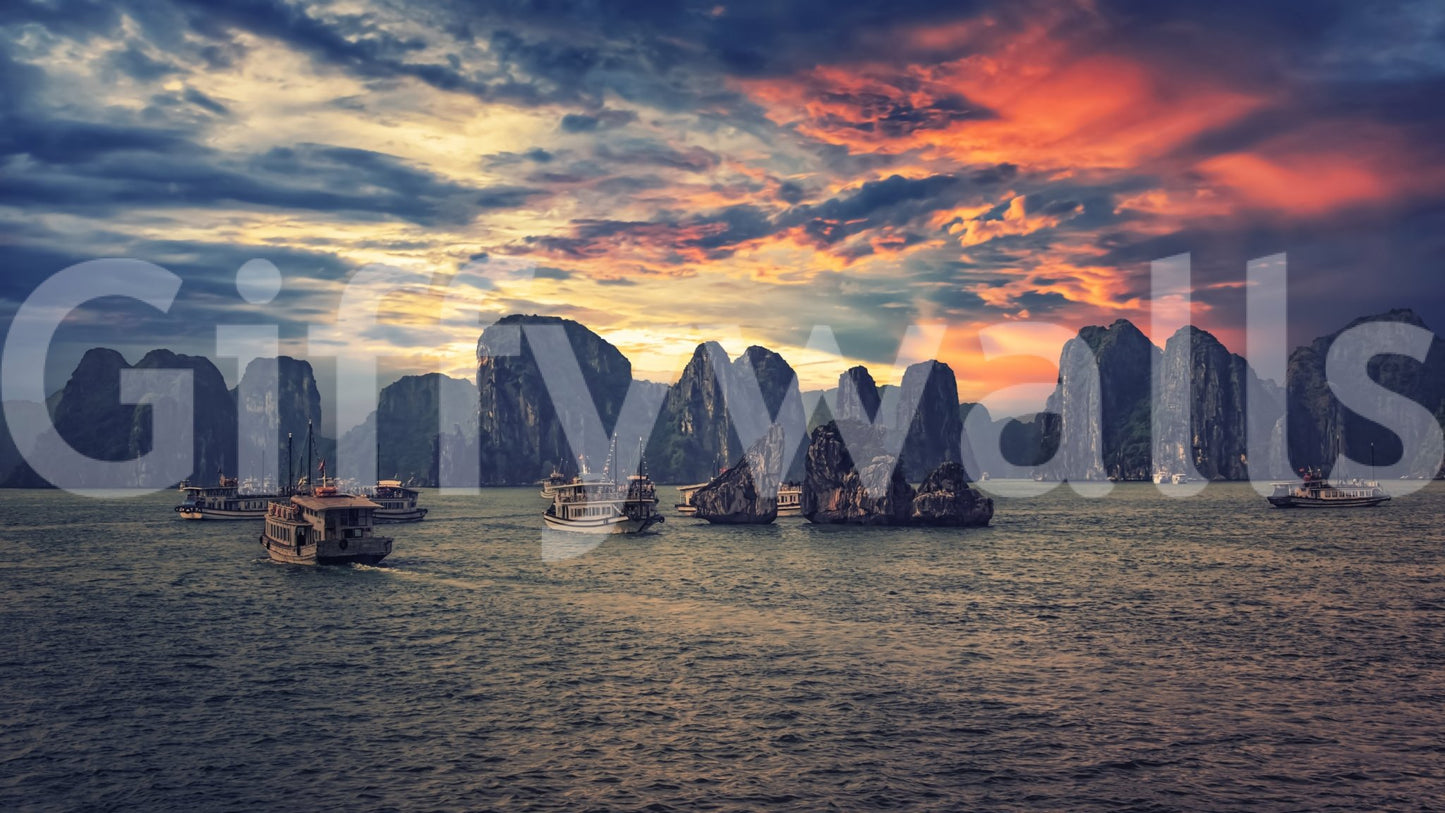Halong Bay Sunset Wall Mural