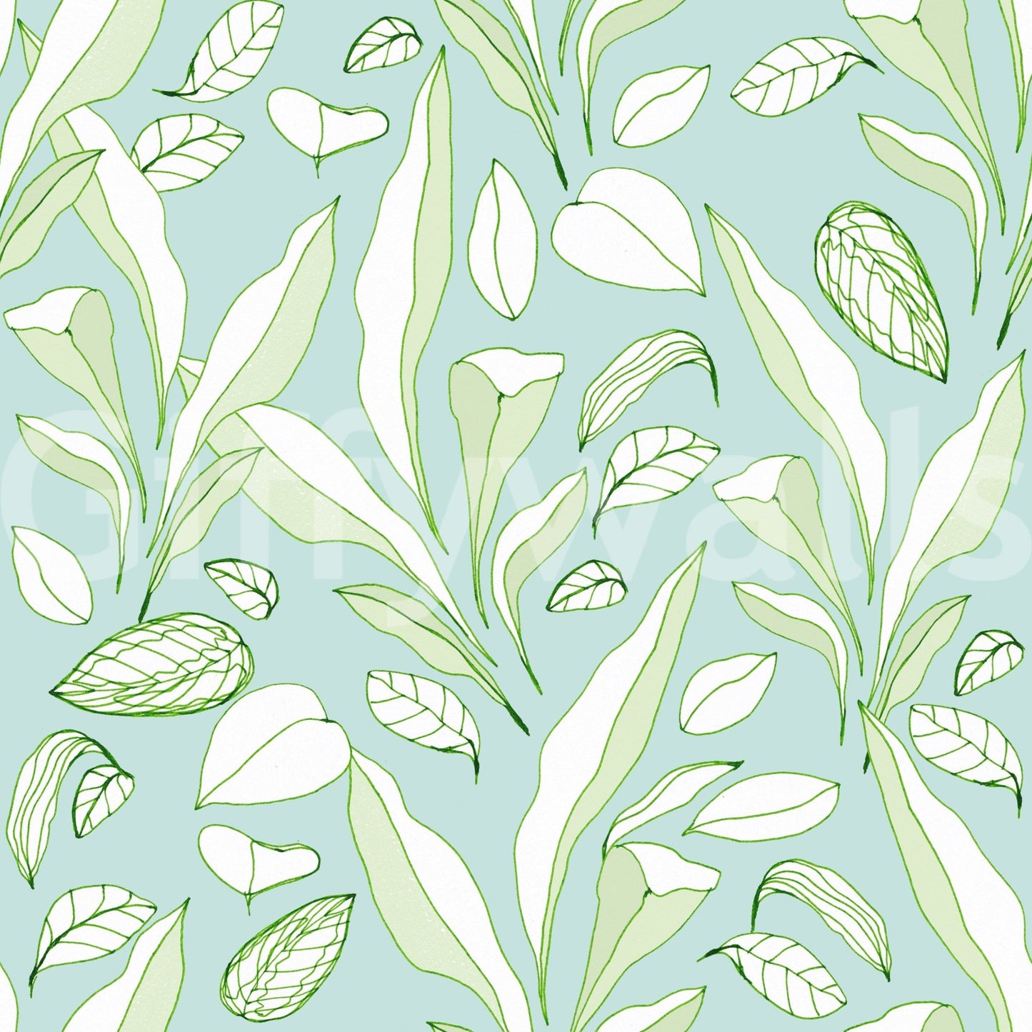 A seamless pattern of sketched leaves on a wall