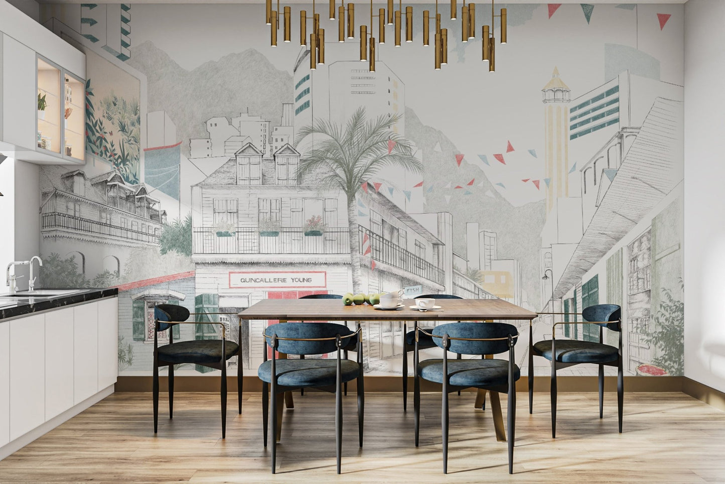 Black and White City Wallpaper Sketch