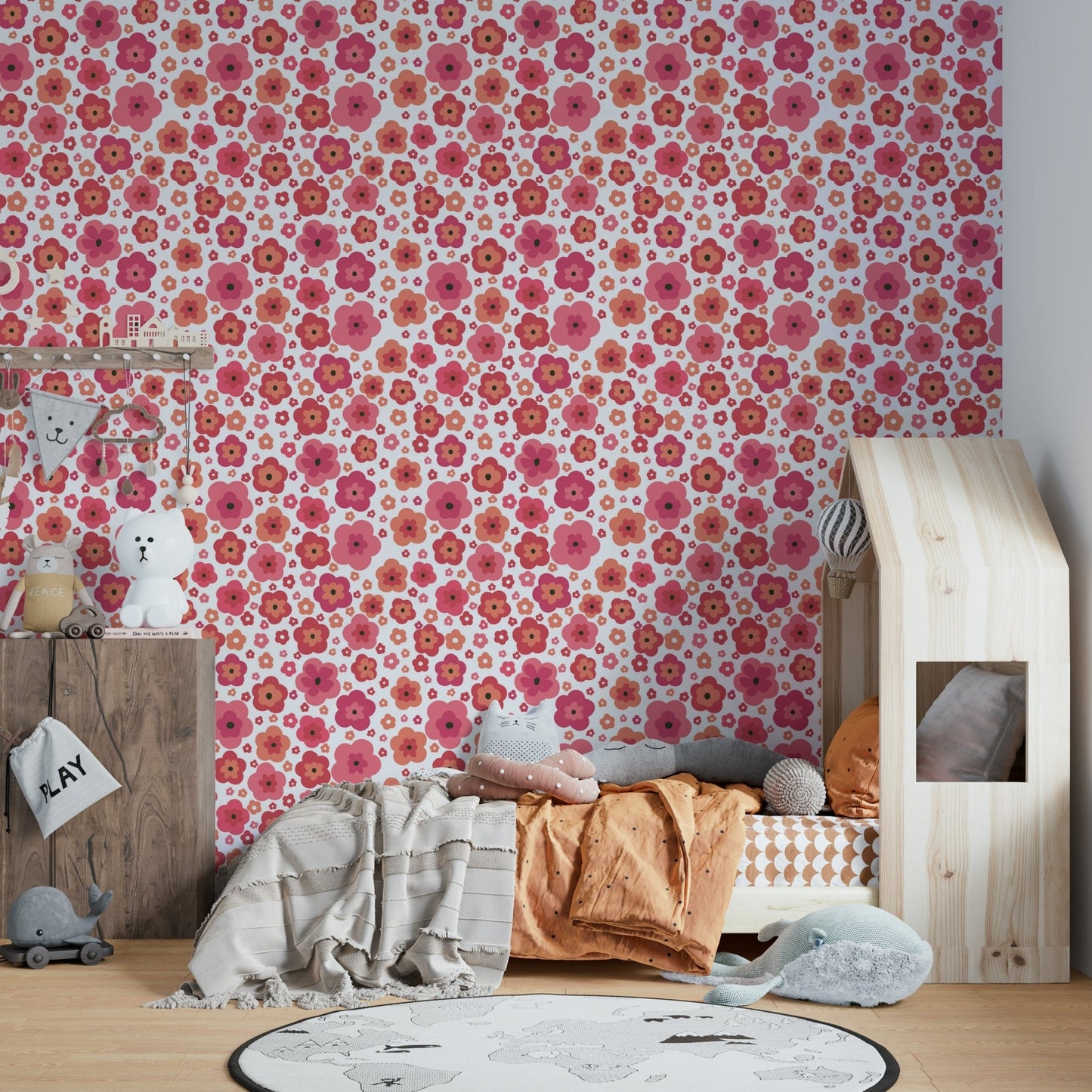Retro-style wall design with blooming flowers
