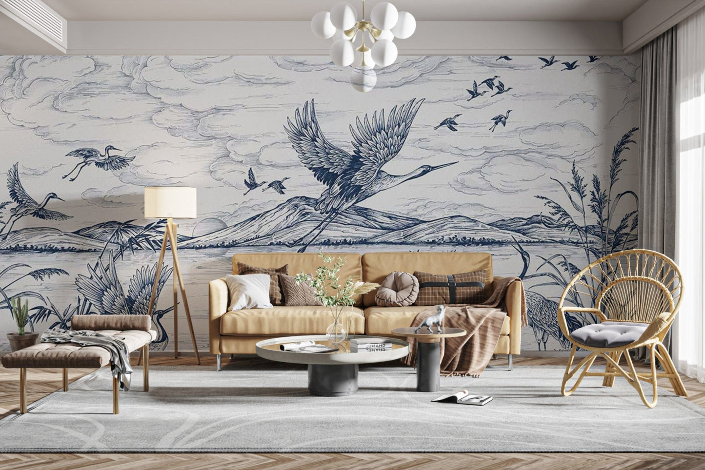 Timeless heron landscape wallpaper