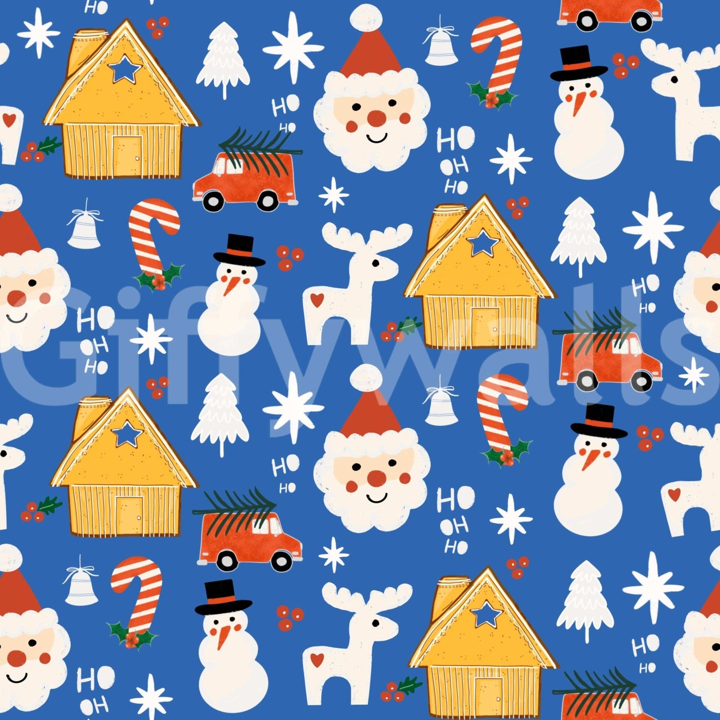 Holiday Cheer Doodle pattern filled with HO HO HO text and berries., GD6559