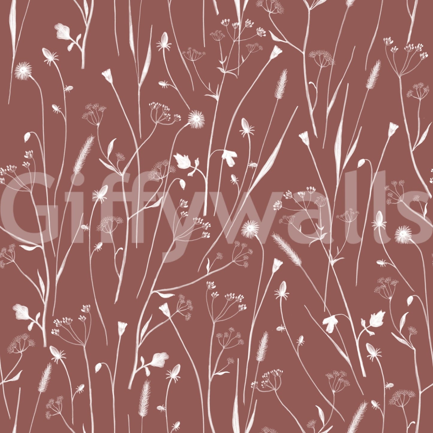 Close-up of Homeland Floral Terracotta Wallpaper with delicate vine pattern