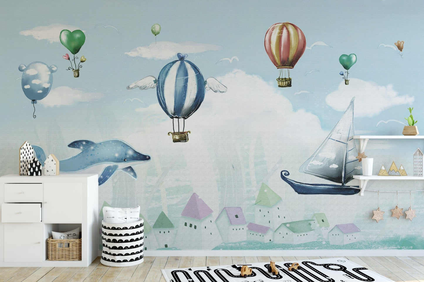 Lakeside Scene with Crane Mural